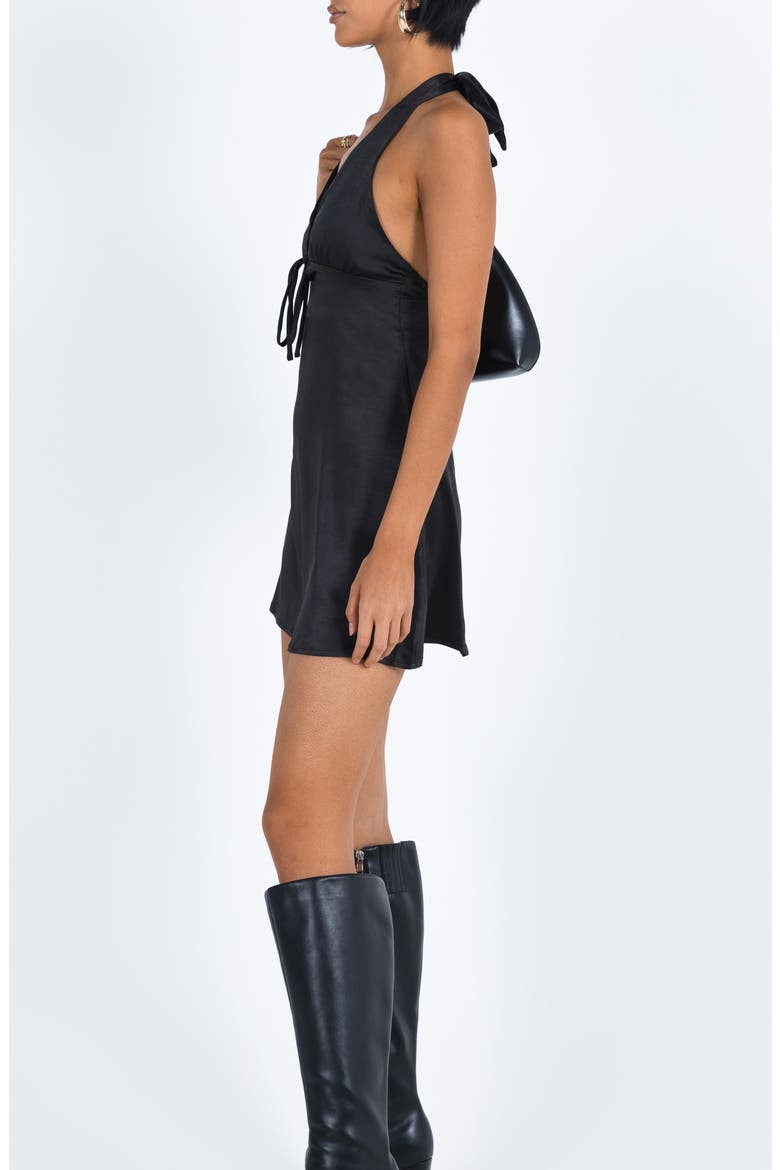 Lanier Satin Halter Minidress, Alternate, color, BLACK