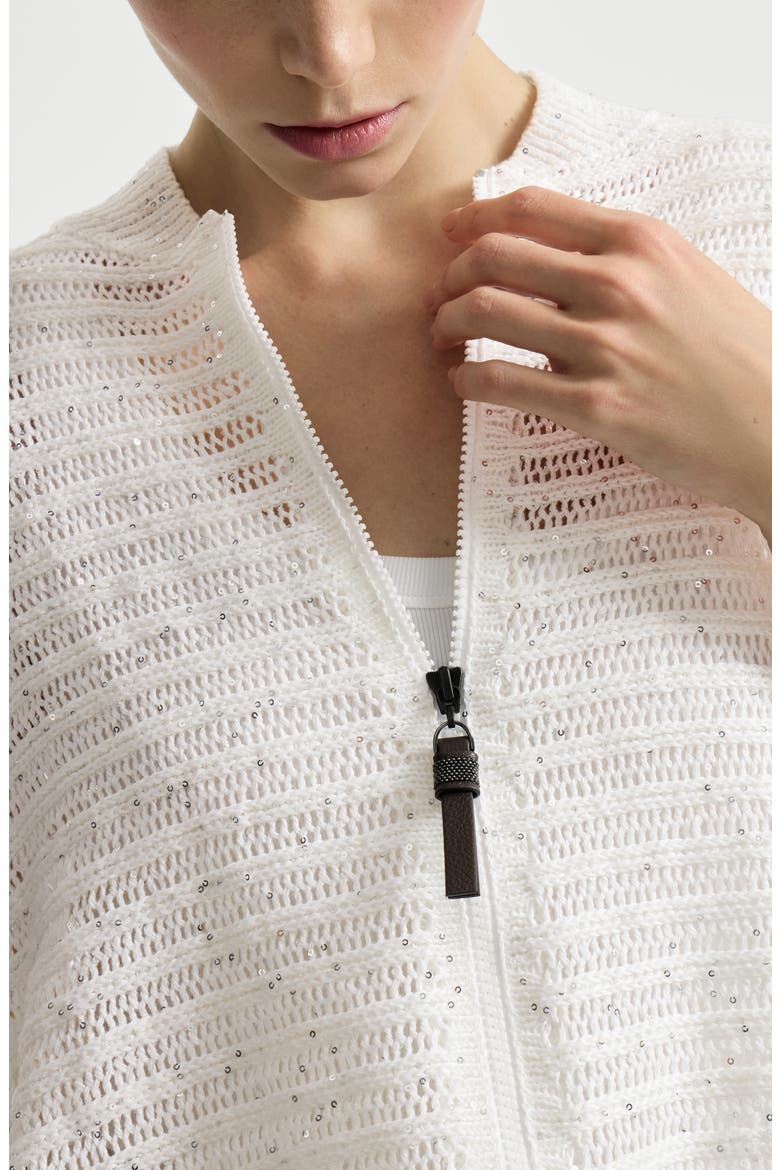 Cardigan with openwork stripes, Alternate, color, White