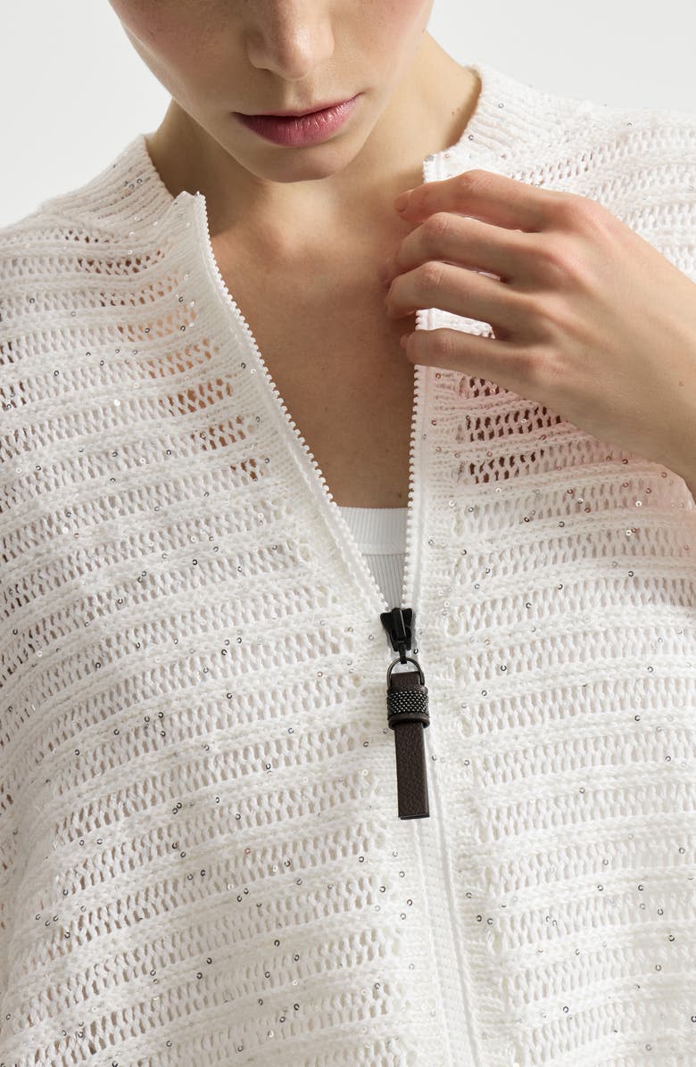 Brunello Cucinelli Cardigan with openwork stripes, Alternate, color, White