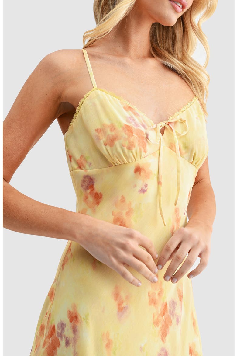 Floral V-Neck Tie Midi Dress, Alternate, color, YELLOW FLORAL