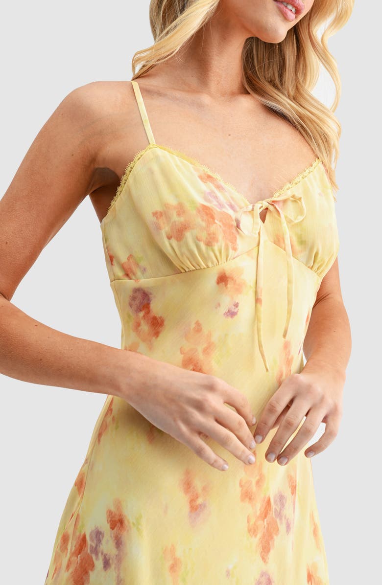 Lush Floral V-Neck Tie Midi Dress, Alternate, color, Yellow Floral