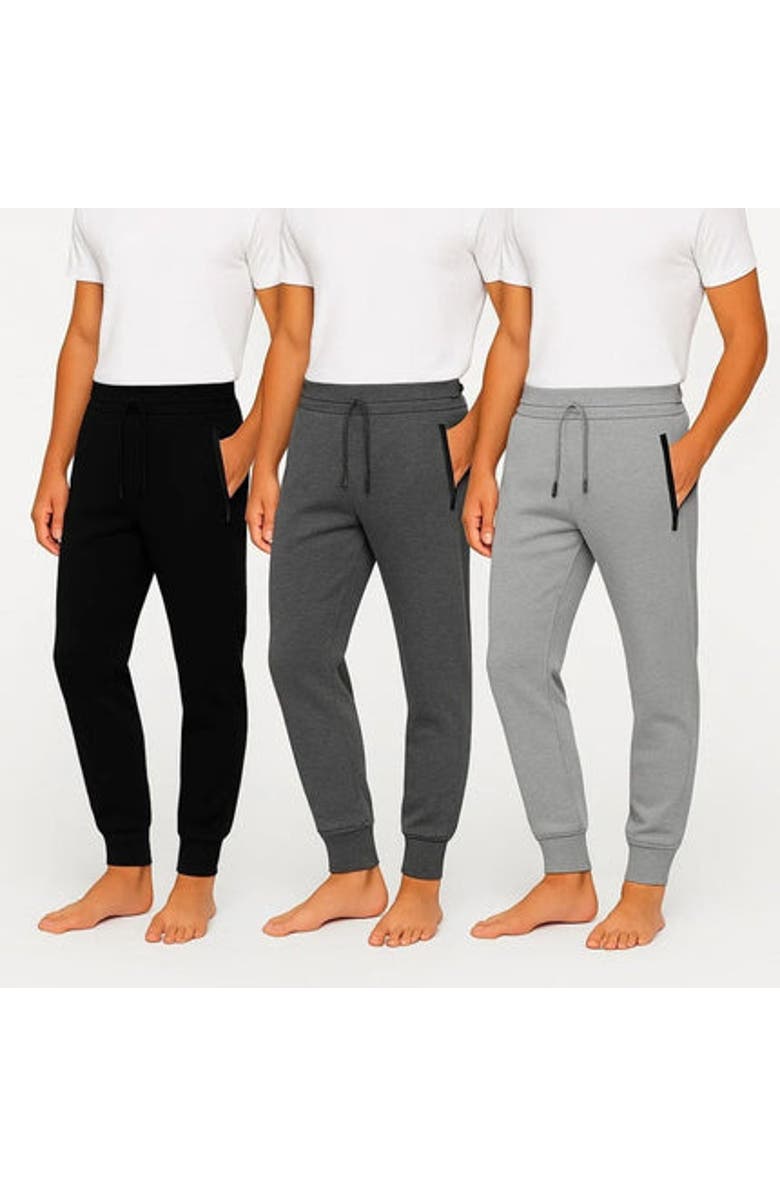 BenBen 3 Pack Mens Ultra Soft Zipper PocketFleece Joggers, Alternate, color, Black/Charcoal/Grey