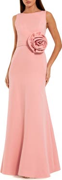 Mac Duggal High Neck Sleeveless Crepe A Line Gown With Flower