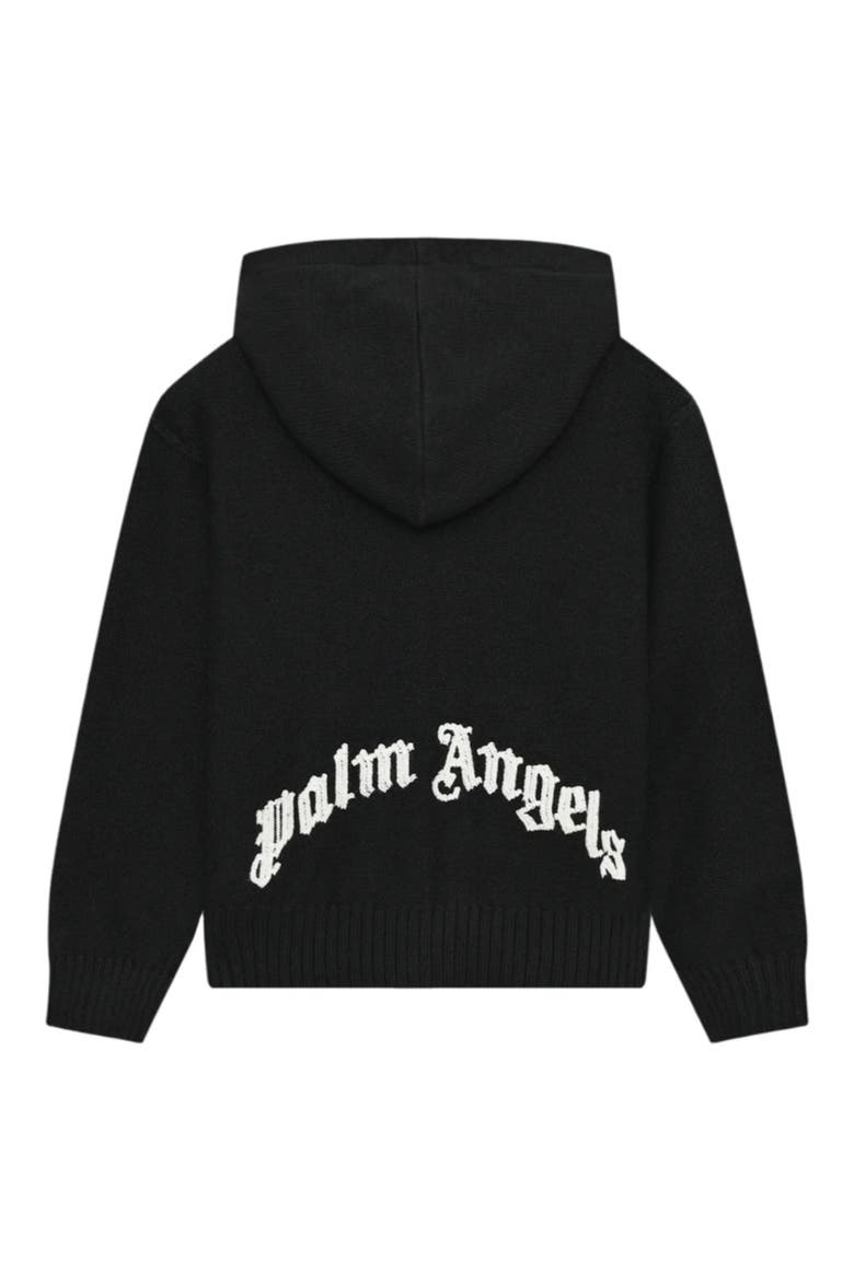 Kids' Curved Logo Organic Cotton & Wool Full Zip Hoodie, Alternate, color, BLACK - OFF WHITE