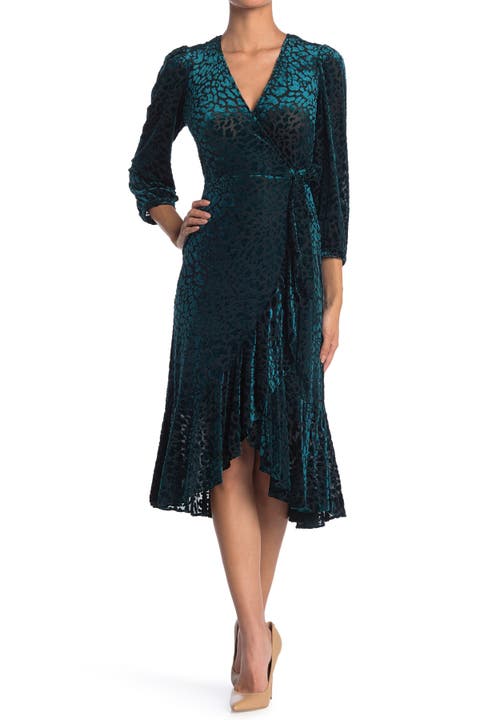 Burnout Velvet Midi Wrap Dress