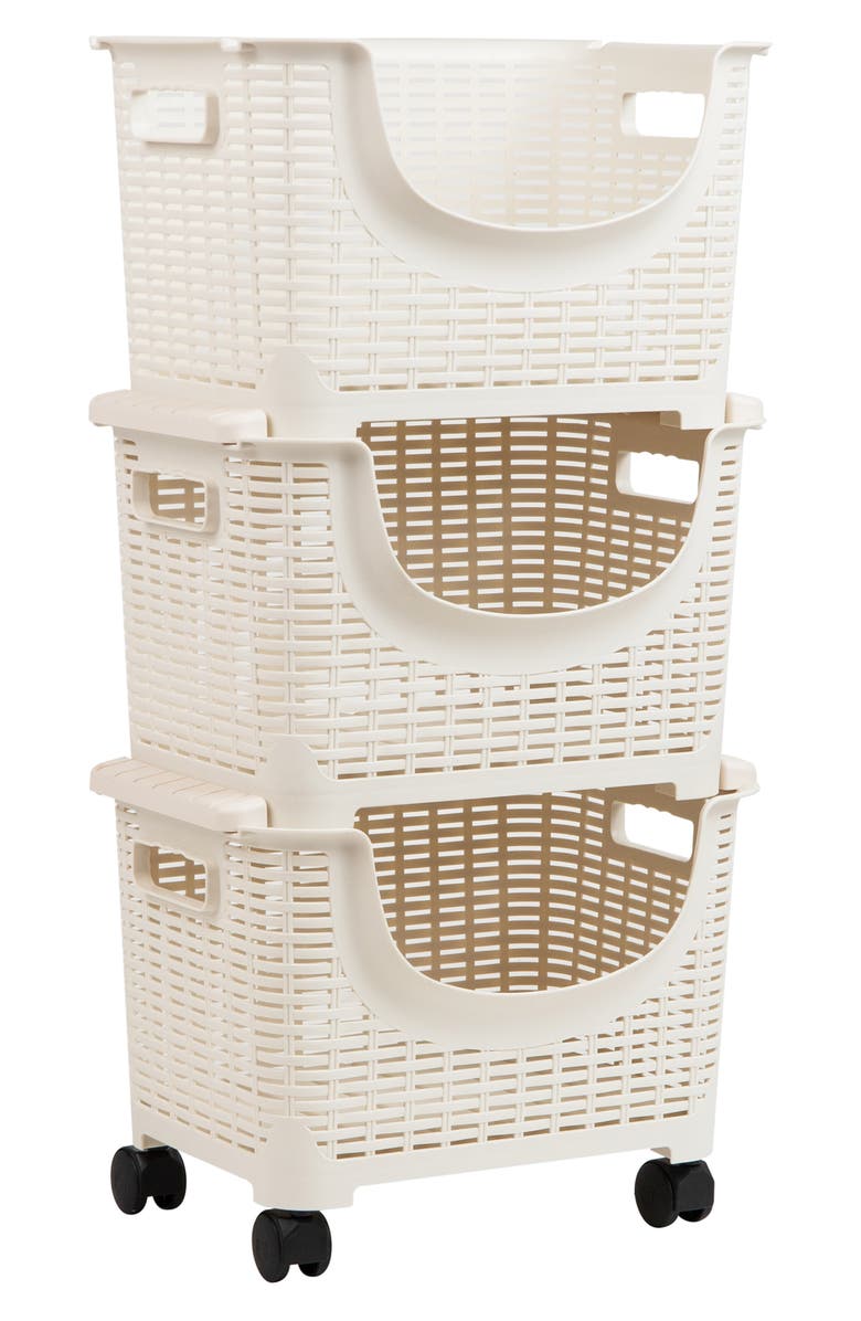 MIND READER 3-Tier Mesh Sliding Drawer Storage Cart, Main, color, Ivory
