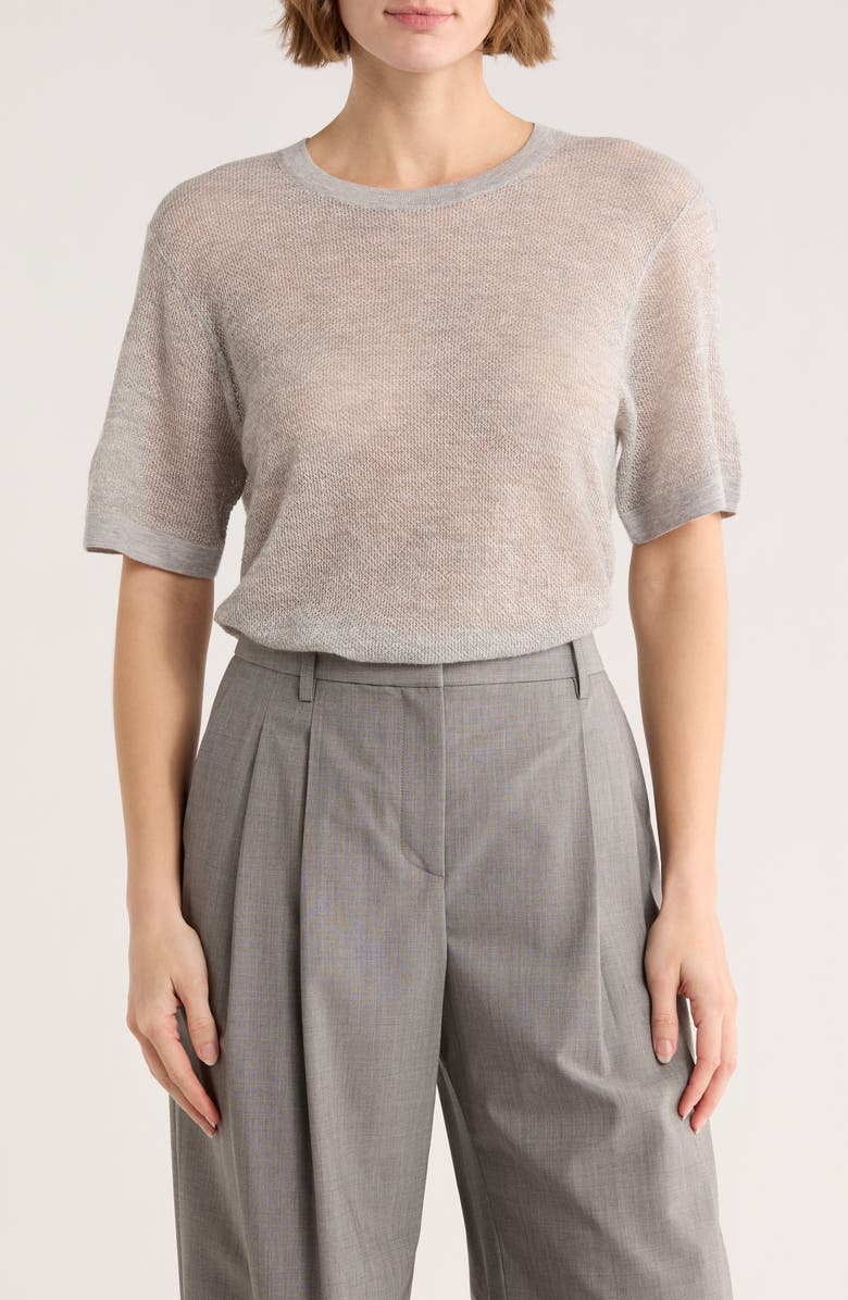 TWP Cashmere Pointelle Knit T-Shirt, Main, color, Foggy