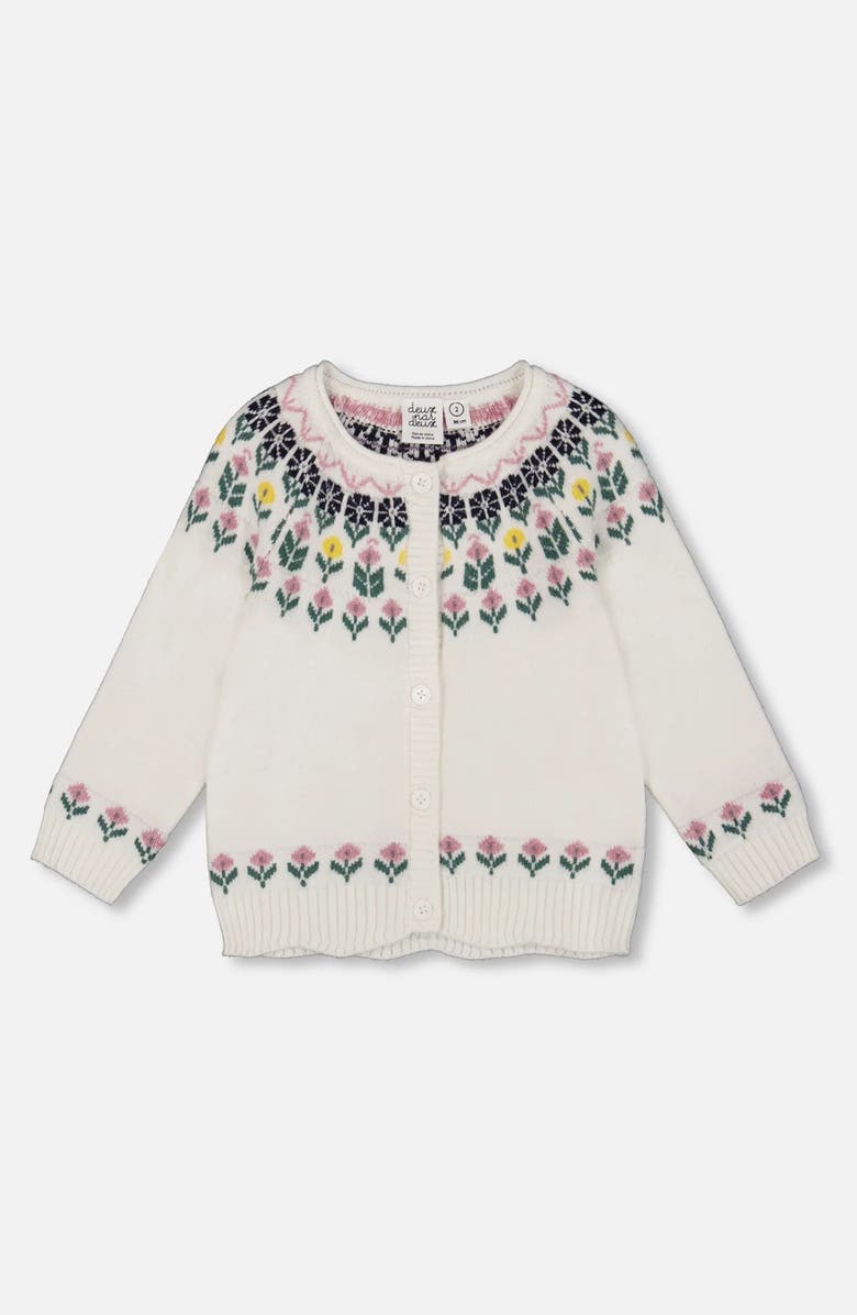 Deux par Deux Jacquard Knit Cardigan with Floral, Main, color,