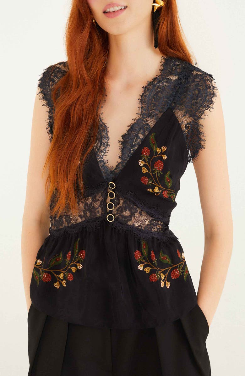 FARM Rio Berry Garden Lace Detail Sleeveless Top, Main, color,