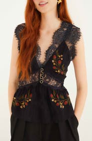 FARM Rio Berry Garden Lace Detail Sleeveless Top