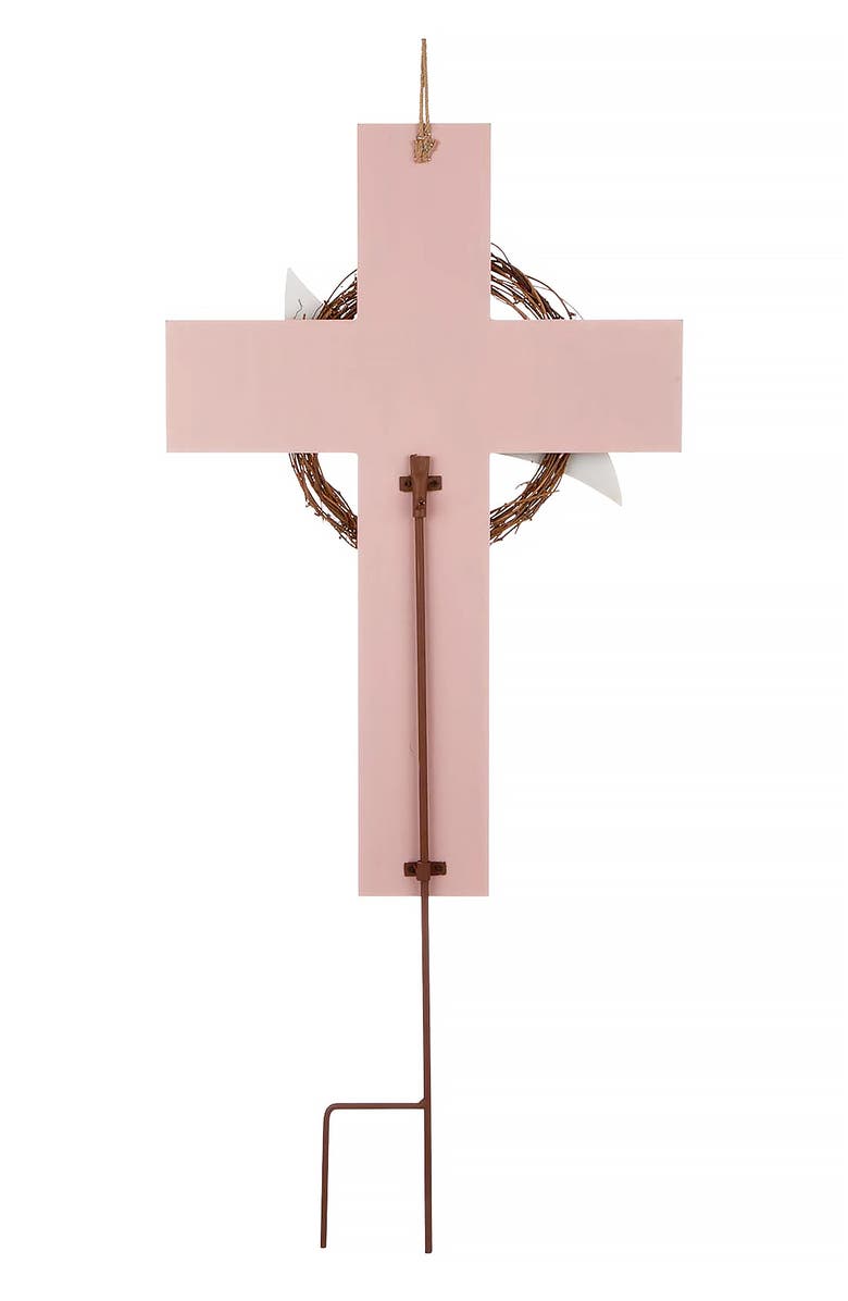 Glitzhome 32"H Easter Wooden Metal Cross Yard Stake or Wall Decor, Alternate, color, Brown
