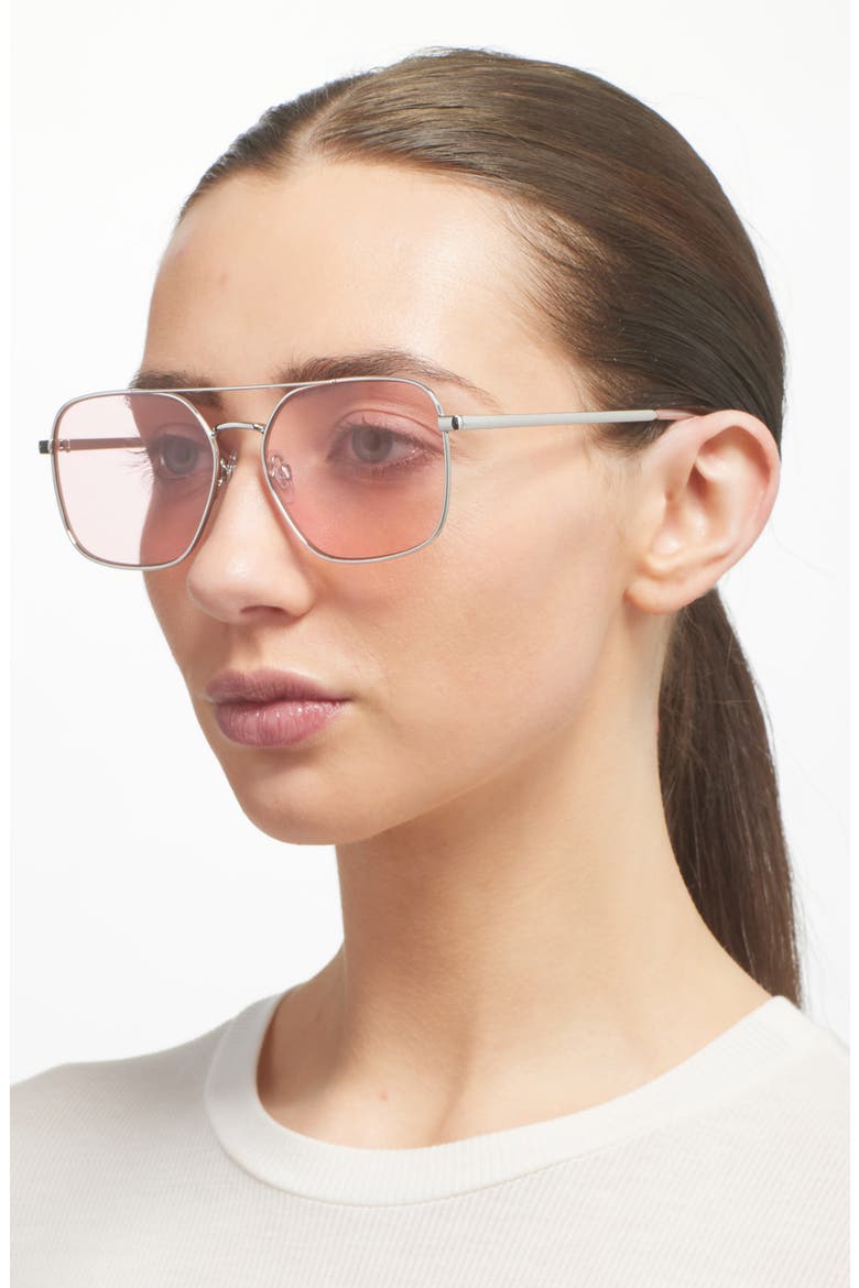 Retro Aviator Sunglasses, Alternate, color, SILVER- PINK