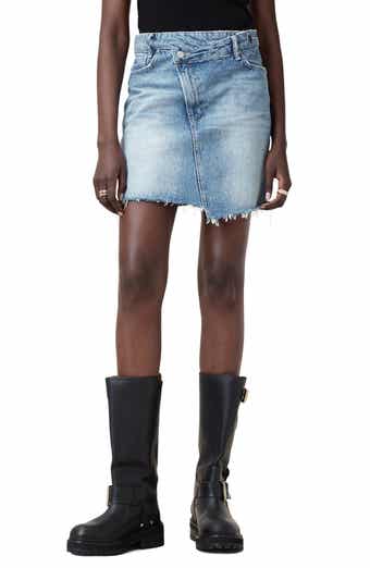 AllSaints Aki Fray Hem Crossover Denim Miniskirt