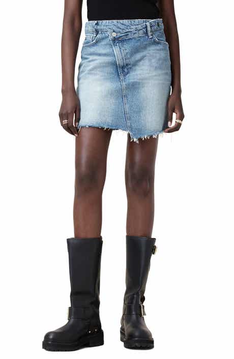AllSaints Aki Fray Hem Crossover Denim Miniskirt
