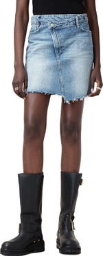 AllSaints Aki Fray Hem Crossover Denim Miniskirt