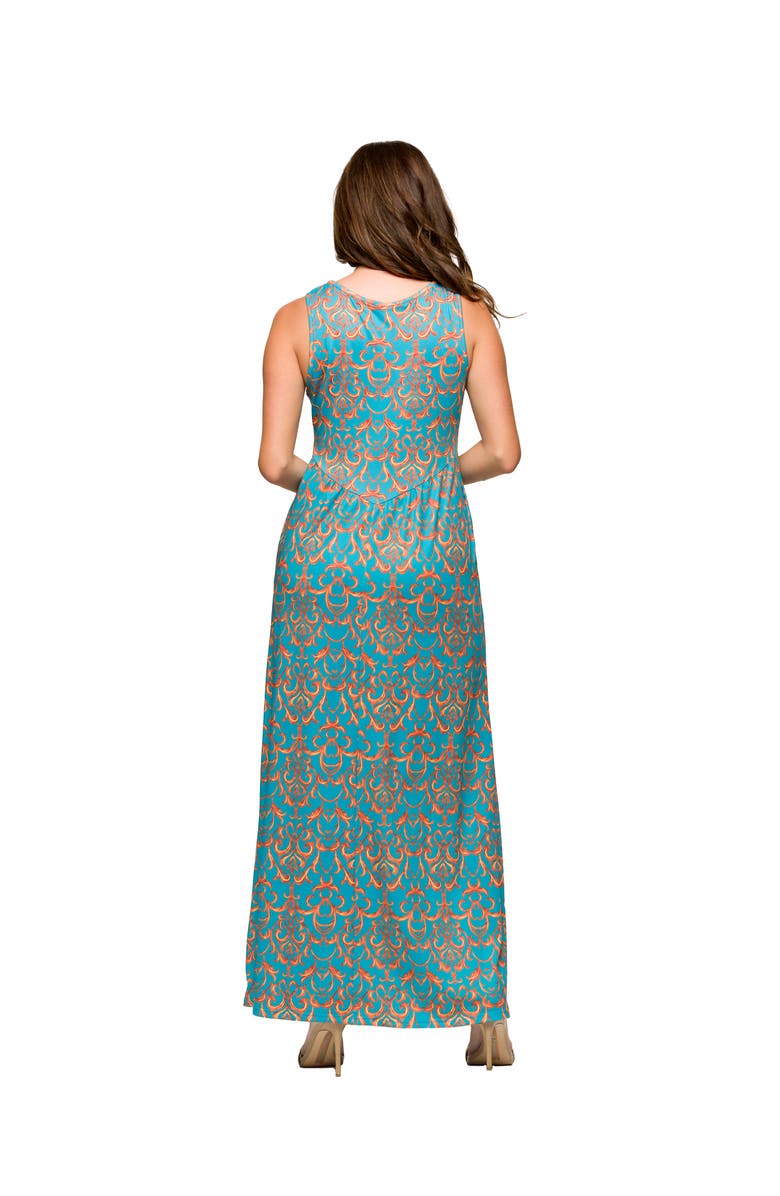 24seven Comfort Apparel Maternity Sky Blue Sleeveless V-Neck Maxi Dress With Pockets, Alternate, color, Blue Multi