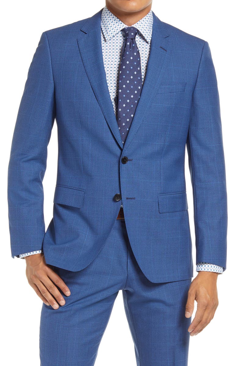 BOSS Huge/Genius Slim Fit Plaid Wool Suit, Alternate, color,