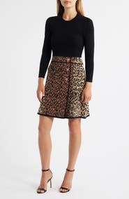 Eliza J Leopard Detail Long Sleeve Sweater Dress