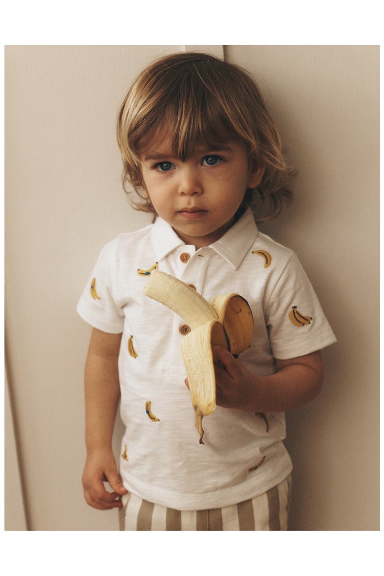 Embroidered Polo, Alternate, color, IVORY BANANAS