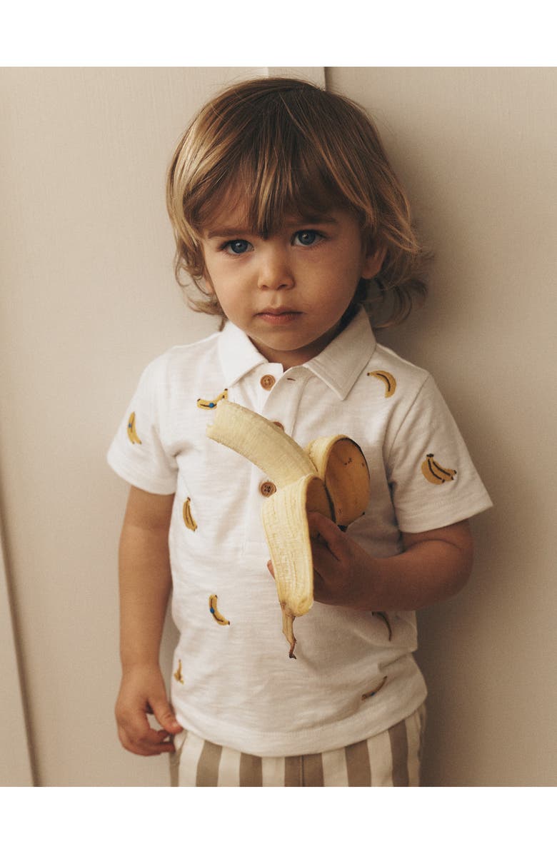 Mini Boden Embroidered Polo, Alternate, color, Ivory Bananas