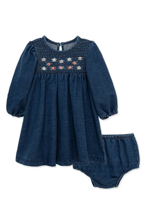 Kids' Floral Embroidered Smocked Dress & Diaper Cover Set
