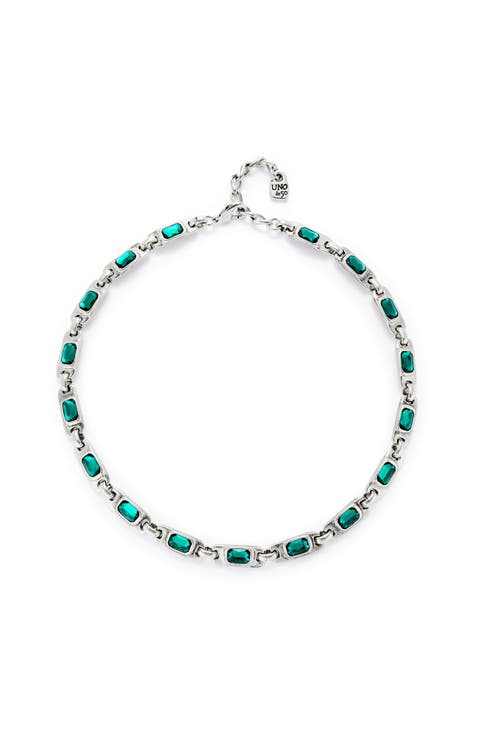 Sterling silver-plated necklace with green crystals