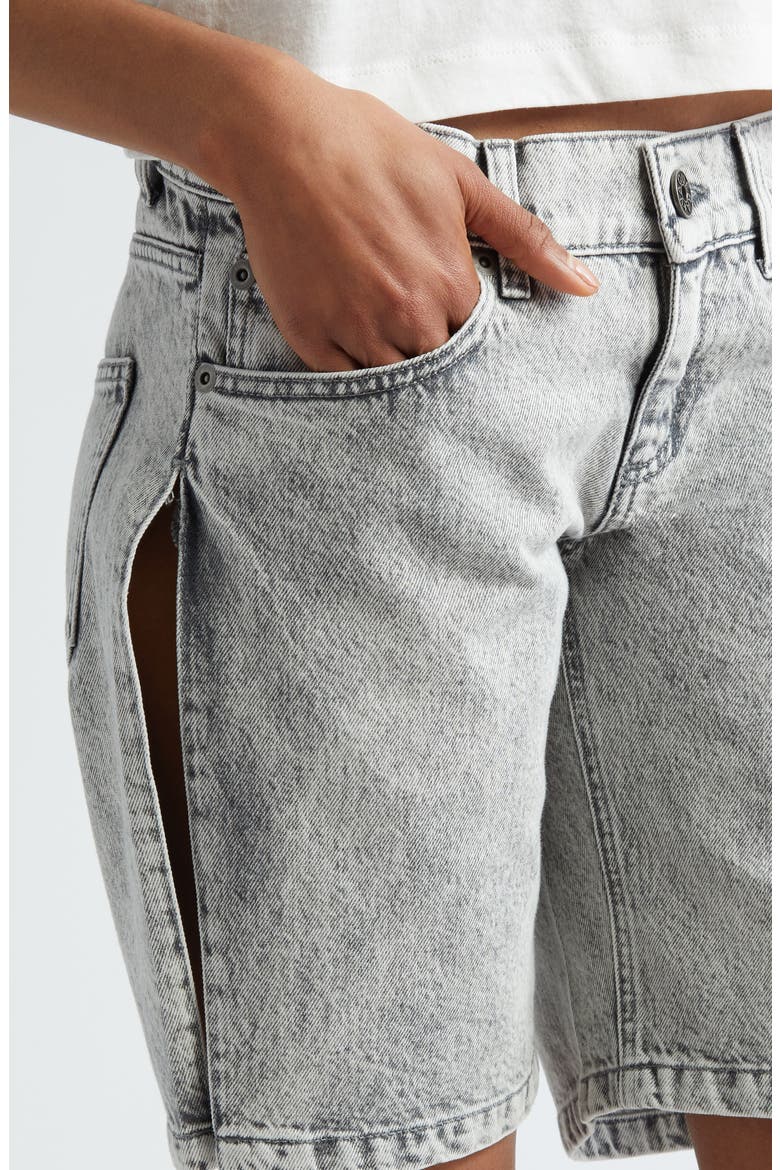 Split Leg Denim Shorts, Alternate, color, GREY
