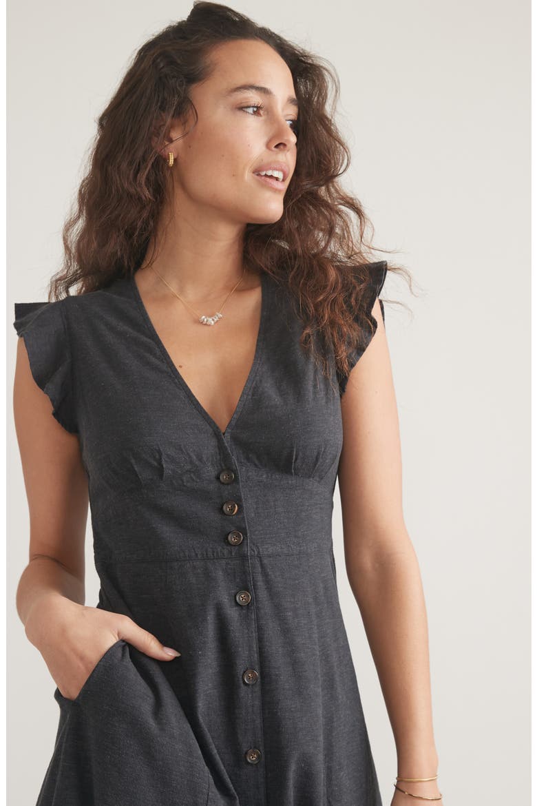 Camila Button Front Midi Dress, Alternate, color, BLACK