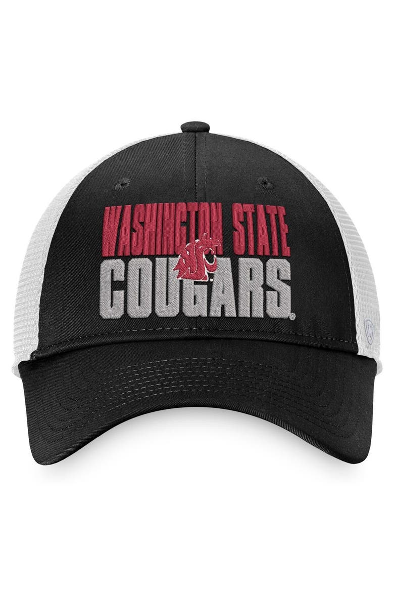 Men's Top of the World Black/White Washington State Cougars Stockpile Trucker Snapback Hat, Alternate, color, Black