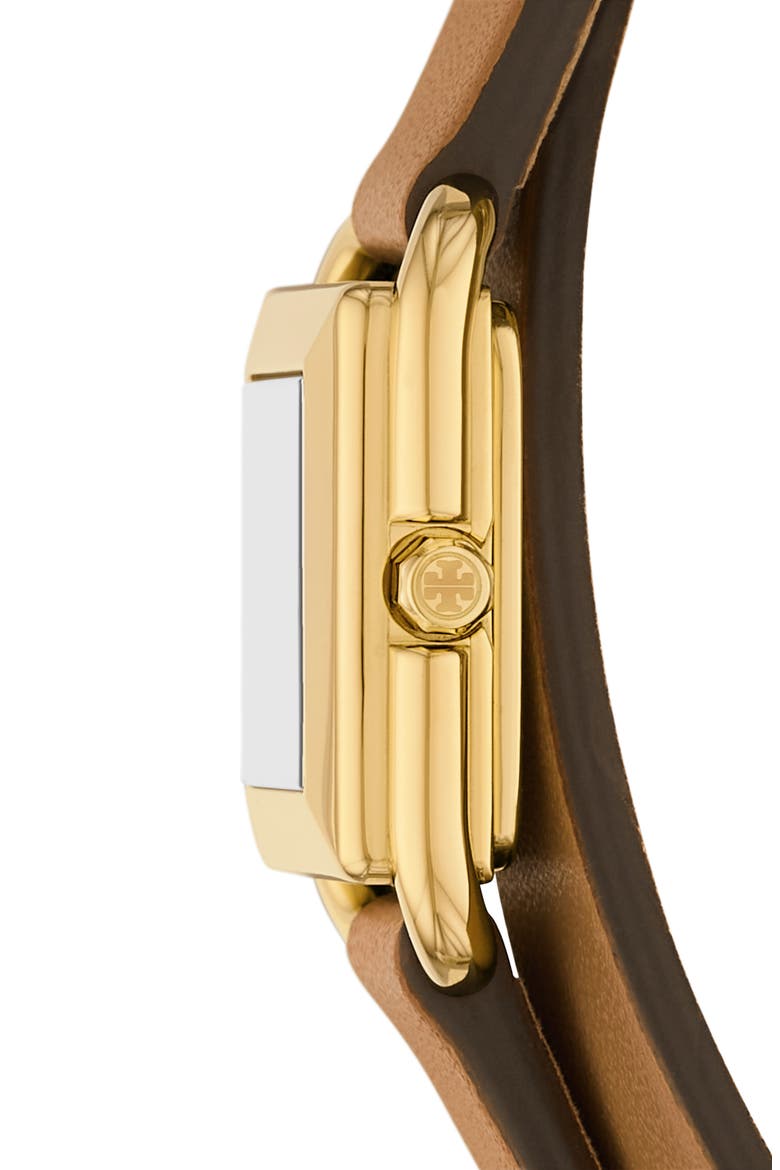 Tory Burch Gold-Tone Case White Dial Tan Double-Wrap Strap Watch TORY BURCH Robinson Womens Double Wrap Watch, White Dial  main image 4