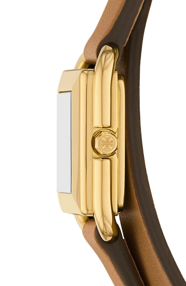 Tory Burch The Small Kira Double Wrap Leather Strap Watch, 18mm x 18mm, Alternate, color, Gold