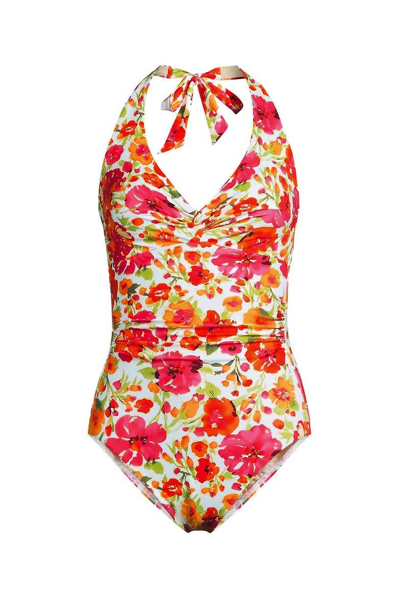 Knot Twist Halter One Piece, Alternate, color, Multi Painted Blooms/White