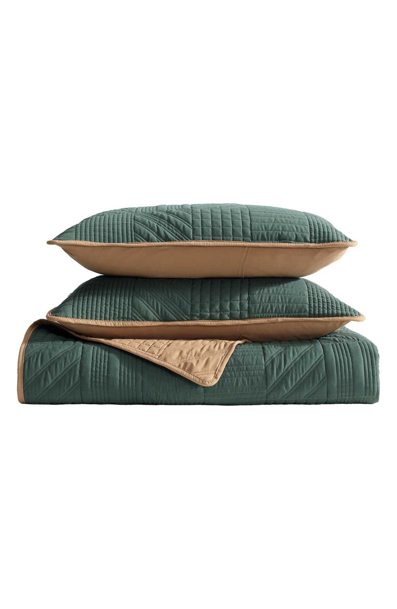Eddie Bauer Solid Washed Microfiber Quilt Set, Main, color, Evergreen/ Brown