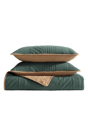 Eddie Bauer Solid Washed Microfiber Quilt Set In Evergreen/brown