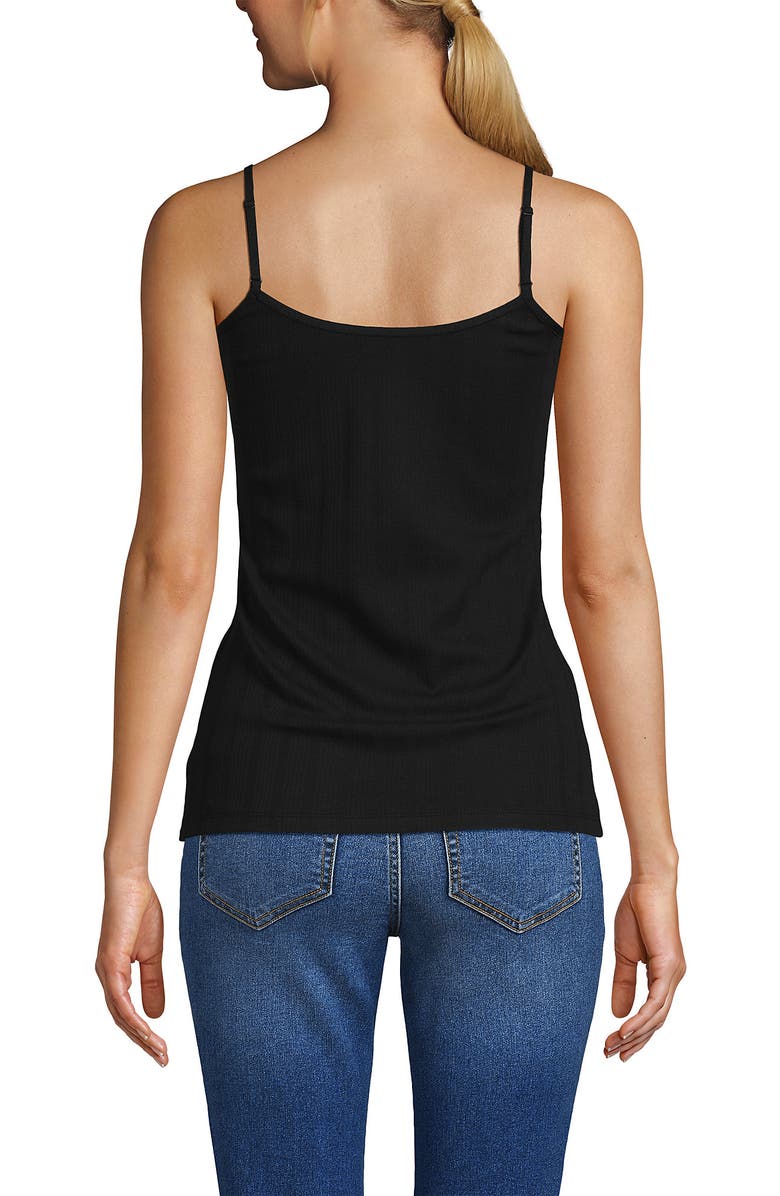 Lands' End Variegated Micro Rib Lace Trim Cami, Alternate, color, Black