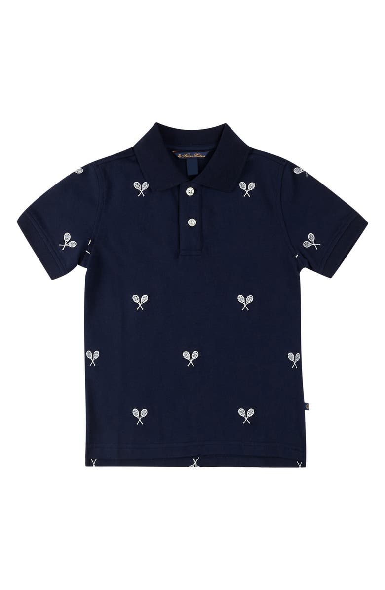 Brooks Brothers Kids' Tennis Embroidered Cotton Polo, Main, color, Navy