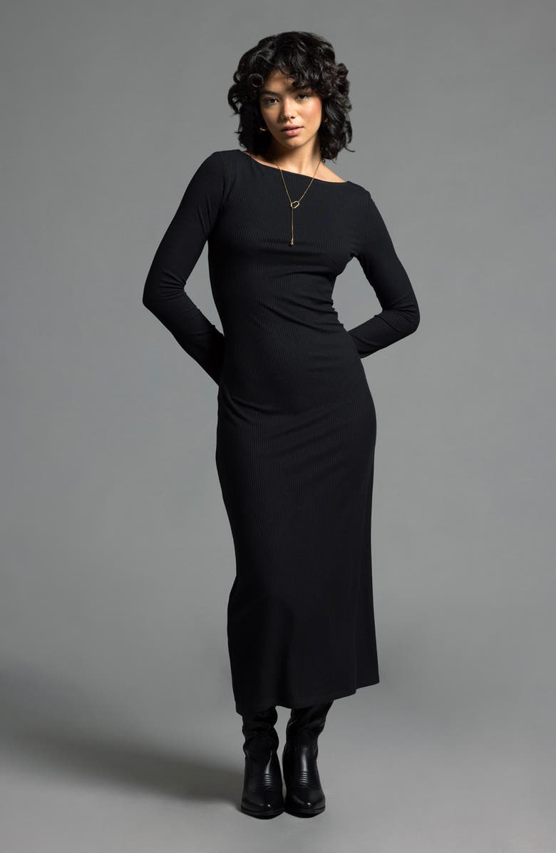 WEEKEND LOS ANGELES Angelina Long Sleeve Rib Maxi Dress, Alternate, color, Black