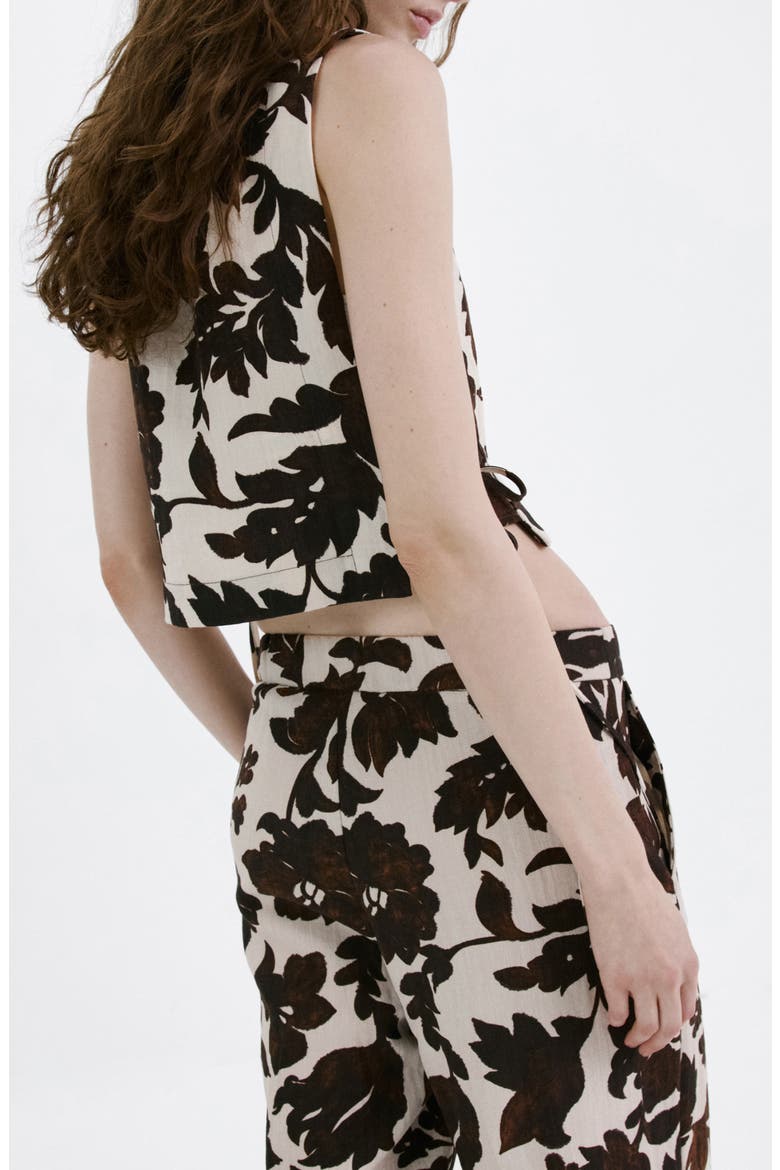 Floral Side Ruched Crop Top, Alternate, color, BROWN
