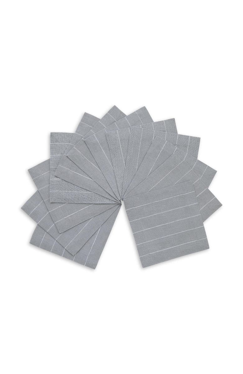 Solino Home Linen Cocktail Napkins - Pinstripe, Main, color, Grey And White