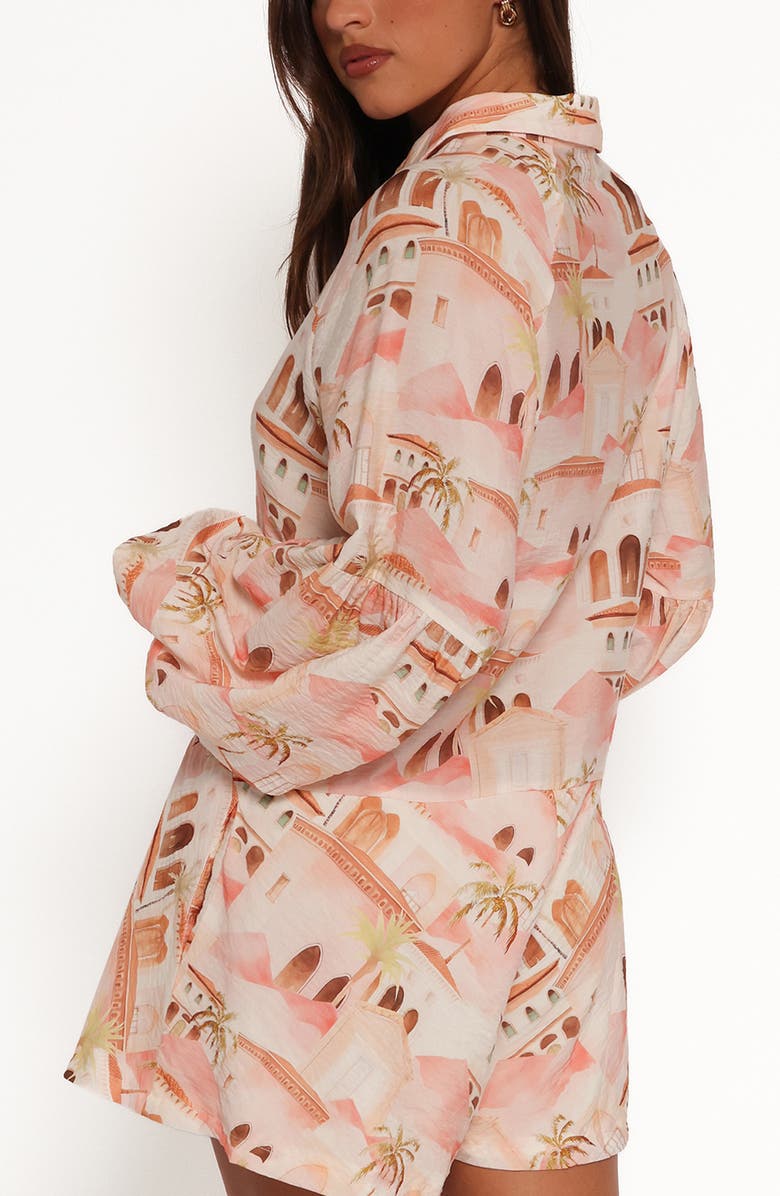 Petal & Pup Cowper Landscape Print Long Sleeve Romper, Alternate, color, Tan Print