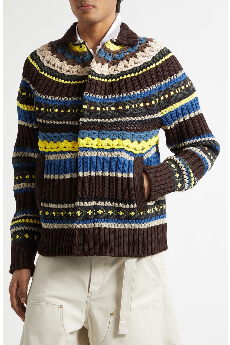 Mix Knit Cardigan, Alternate, color, BROWN