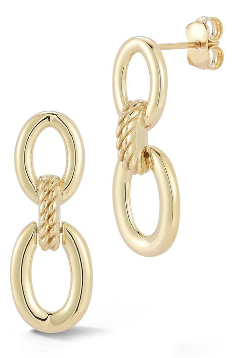 14K Yellow Gold Link Drop Earrings