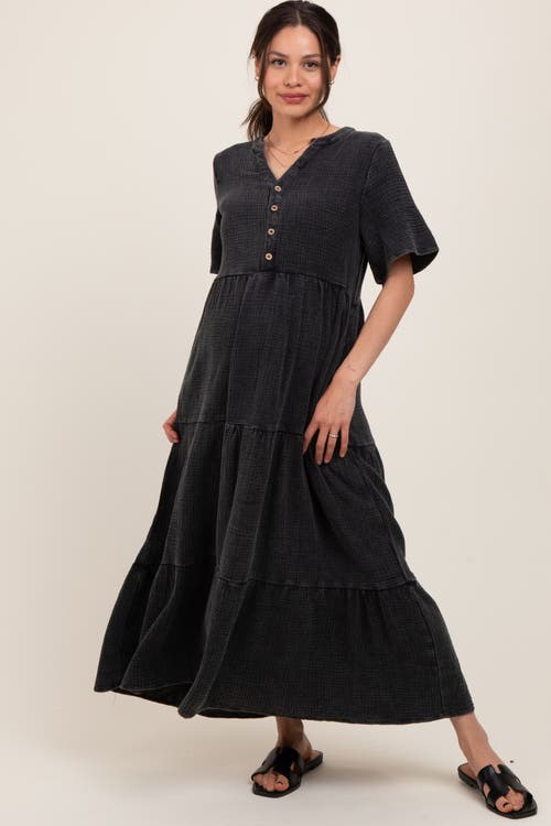 Pinkblush Button Front Tiered Maxi Dress In Gray