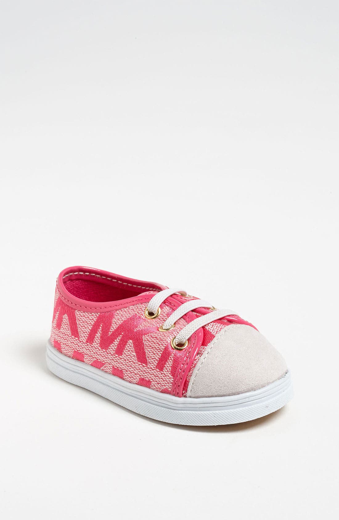 'Baby Monogram' Crib Shoe, Main, color, FUCHSIA MULTI