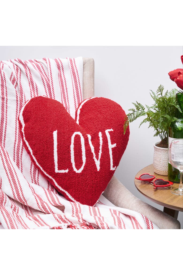 "LOVE" Heart Shaped Hooked Valentine's Day Accent Throw Pillow 18", Alternate, color, Red
