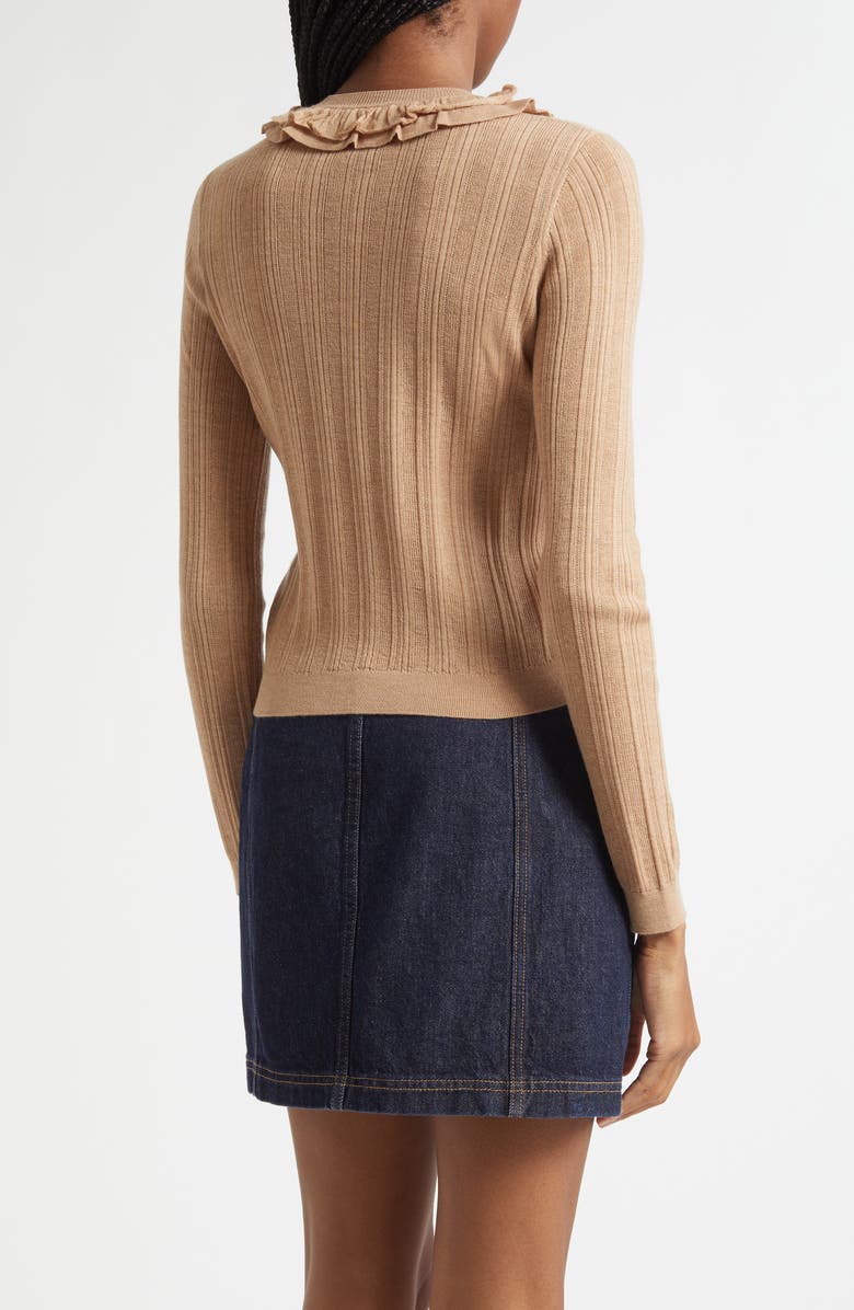 Ulla Johnson Maryel Ruffle & Lace Merino Wool Cardigan, Alternate, color, Camel Melange