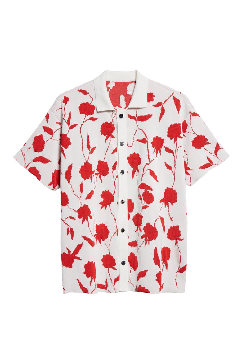 La Chemise Maille Rosa Short Sleeve Button-Up Jacquard Knit Shirt, Alternate, color, MULTI-WHITE