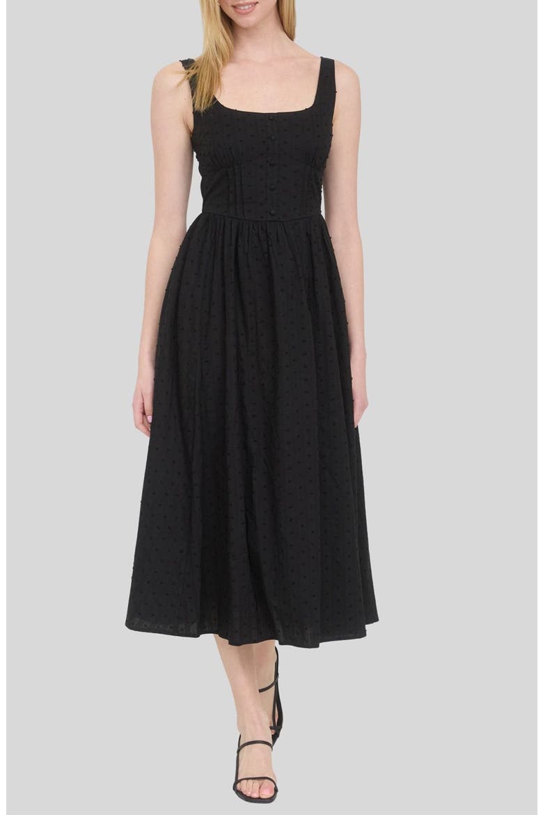 Blu Pepper Swiss Dot Corset Midi Dress - Black