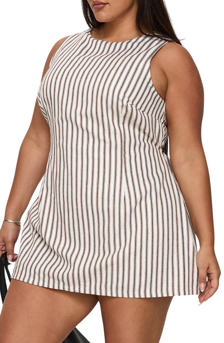 Princess Polly Yumiko Stripe Organic Cotton Romper, Alternate, color, Brown Stripe