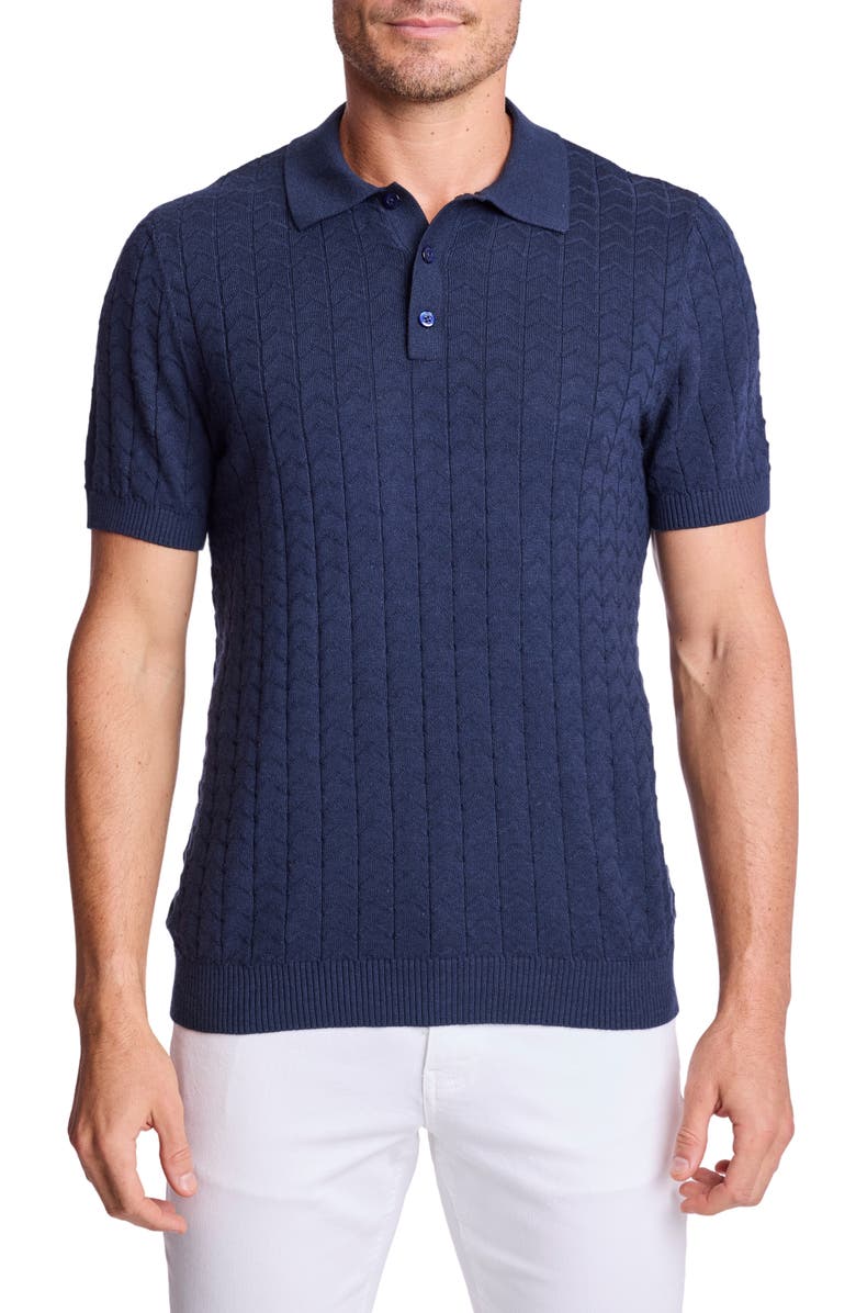 PAISLEY & GRAY Zigzag Knit Polo, Main, color, Crisp Navy